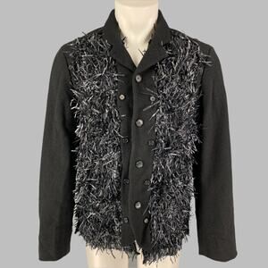WALTER VAN BEIRENDONCK  Black Metallic Textured Wool Boxy Frame Blazer